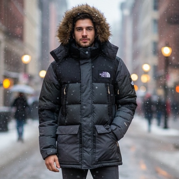 The North Face Parka Vostok Mens Size XS Gray Black 550 Down Coat Hooded Winter - Picture 1 of 12